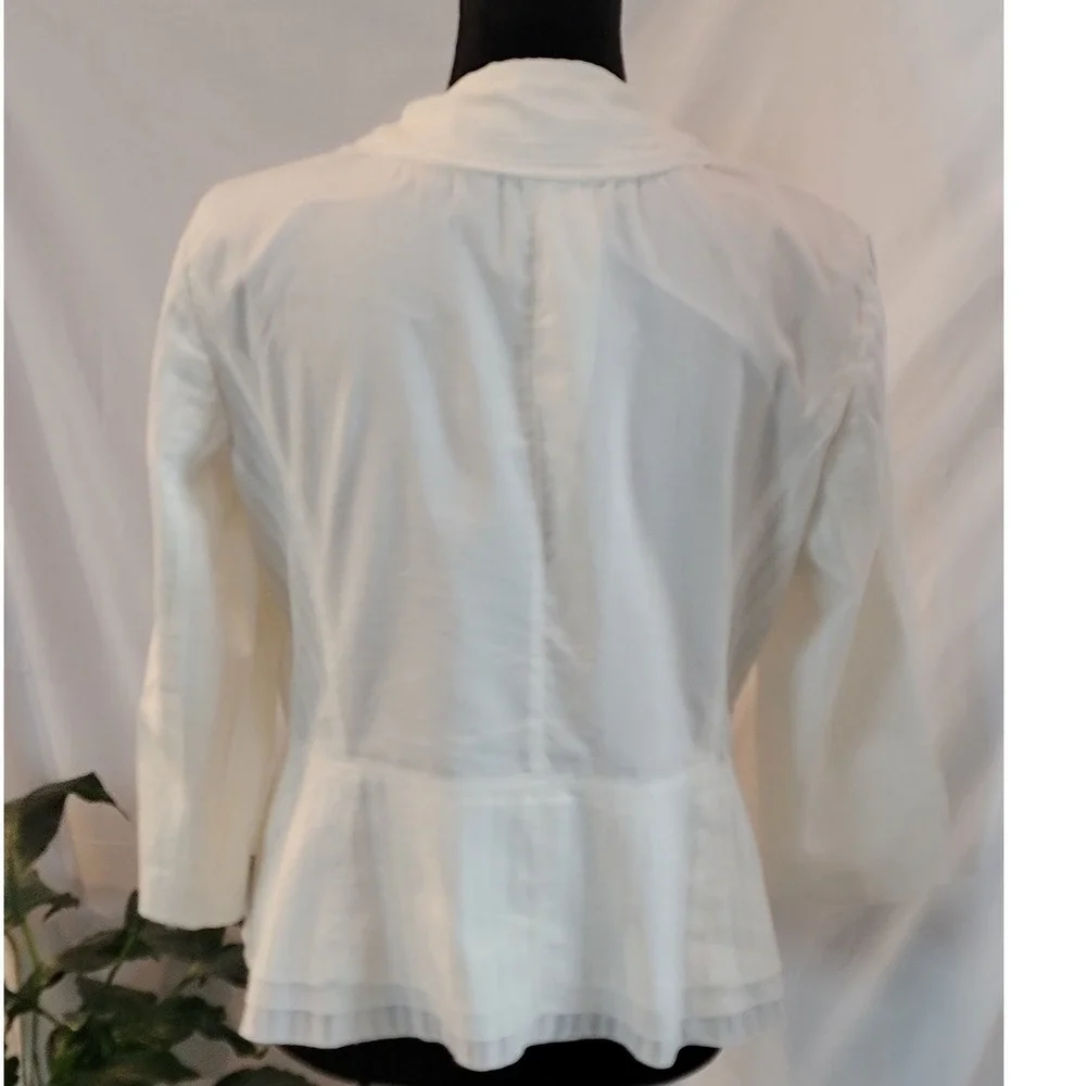 J. Jill White Eyelet Blazer Jacket Single Button 3/4 Sleeve Peplum Hem Womens 10